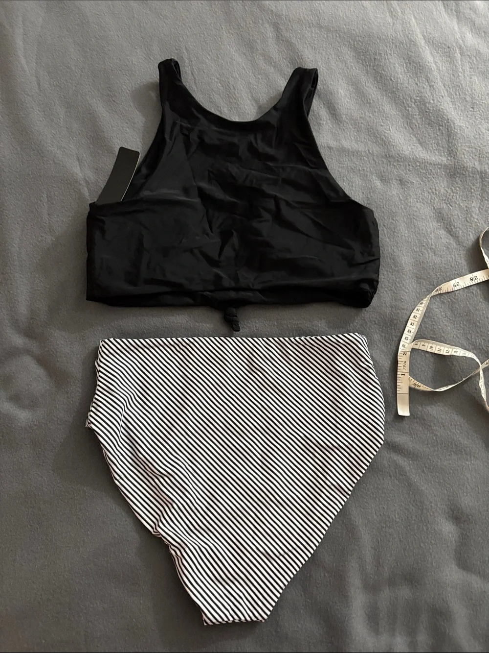 Tempt Me Black Stripe High Waisted Bikini Set Medium NWT